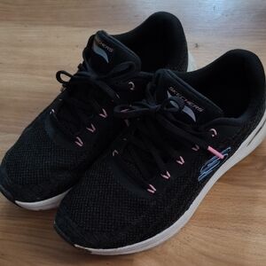 Skechers Women's Black Sneakers with Pink Highlights Worn Twice.
